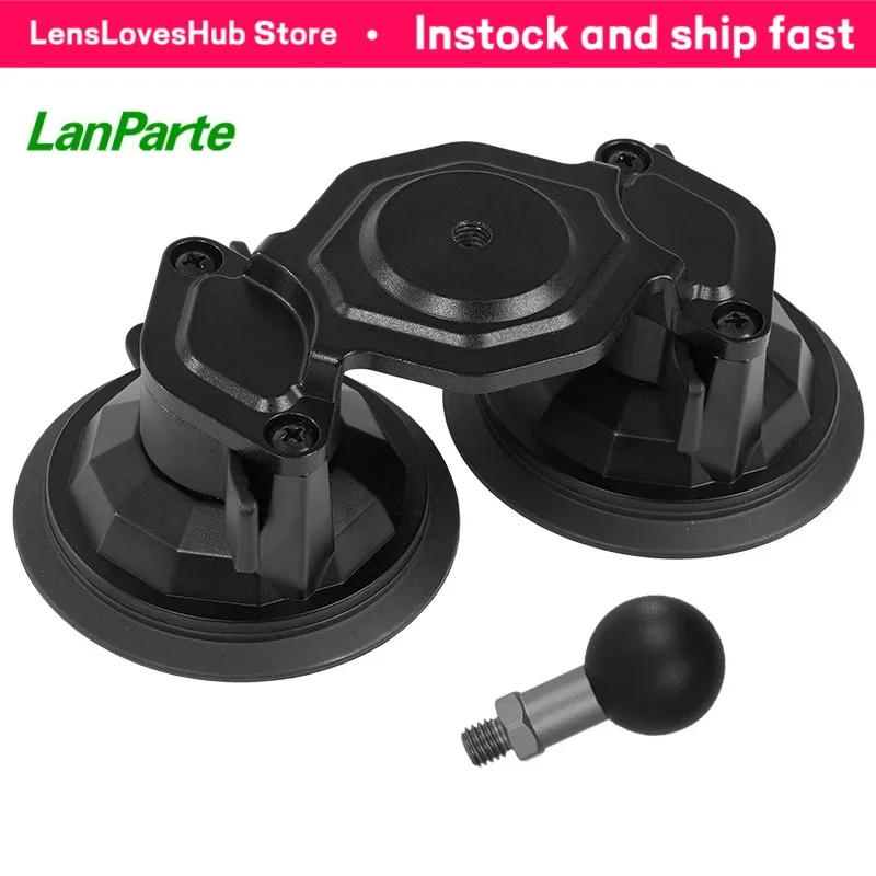 Lanparte Heavy Duty Strong Dual Suction Cup Mount Car Holder Action Camera Mount with 25.4mm Rubber Ball Head