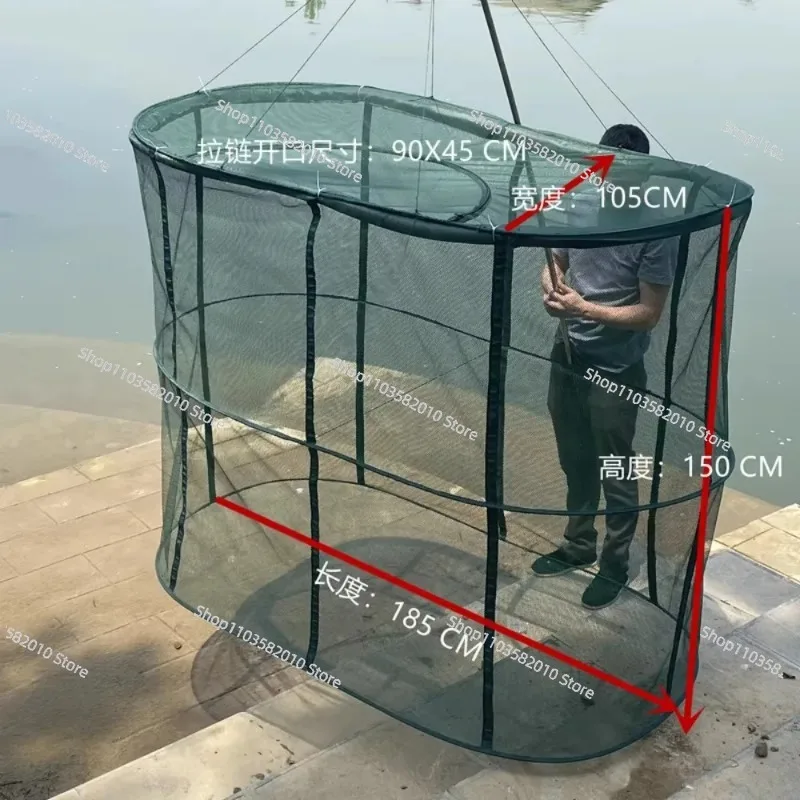 Double-Layer Thickened Large-Diameter Net Pocket Fish Box, Folding Fishing Net Cage for Breeding & Fish Protection