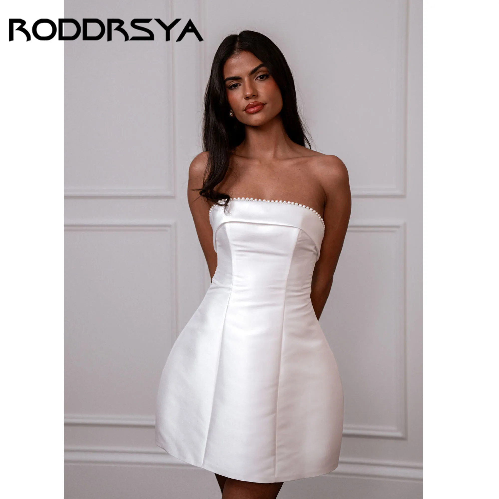 RODDRSYA Simple Mini Wedding Dress 2025 Beading Strapless Open Back Sleeveless Bride Gown Above-Knee Vestido De Novia Customized
