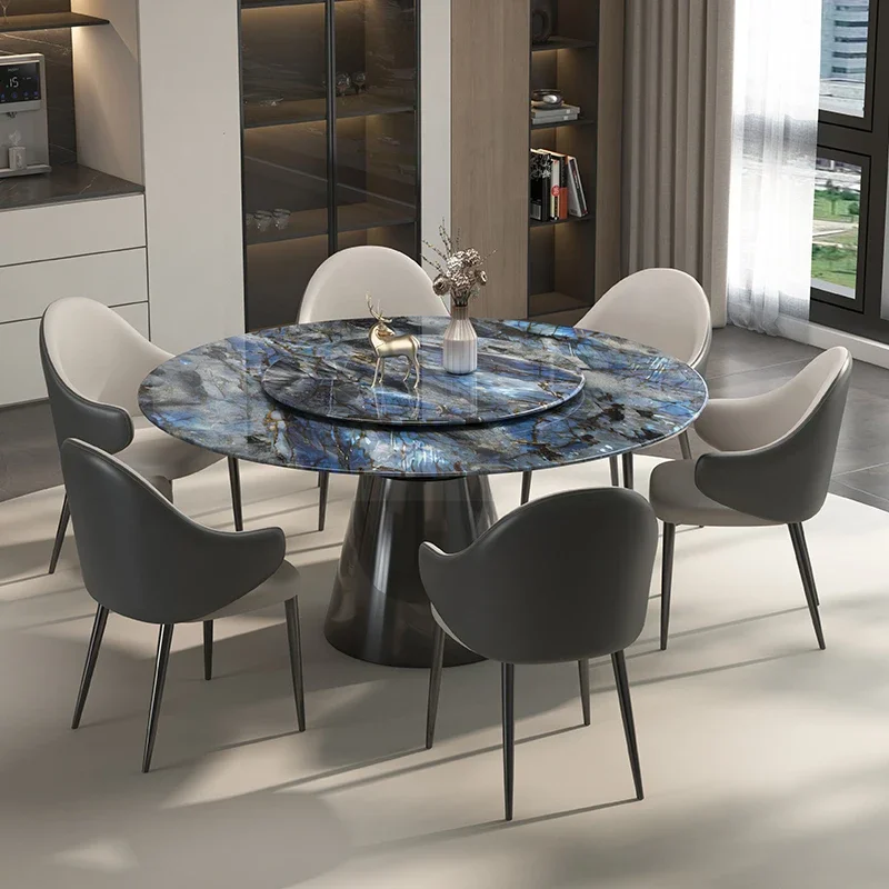 

Dining table light luxury high-end marble round natural microcrystalline stone household Italian high-end living room