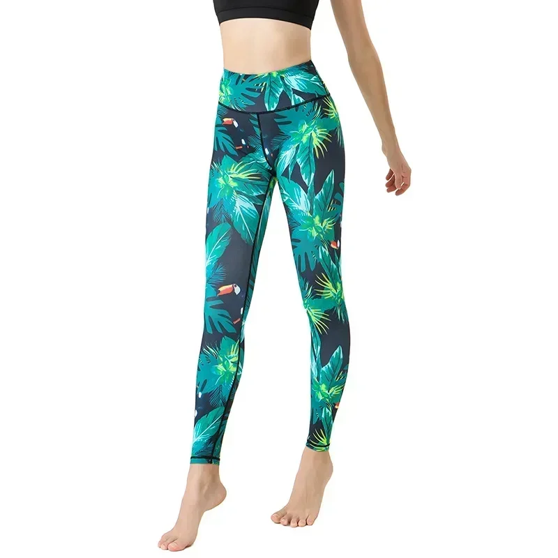 Women Quick Drying Butt Lifting Sports Fitness Leggings Female Flower Printed High Waist Gym Dancing Elastic Pant 7Z