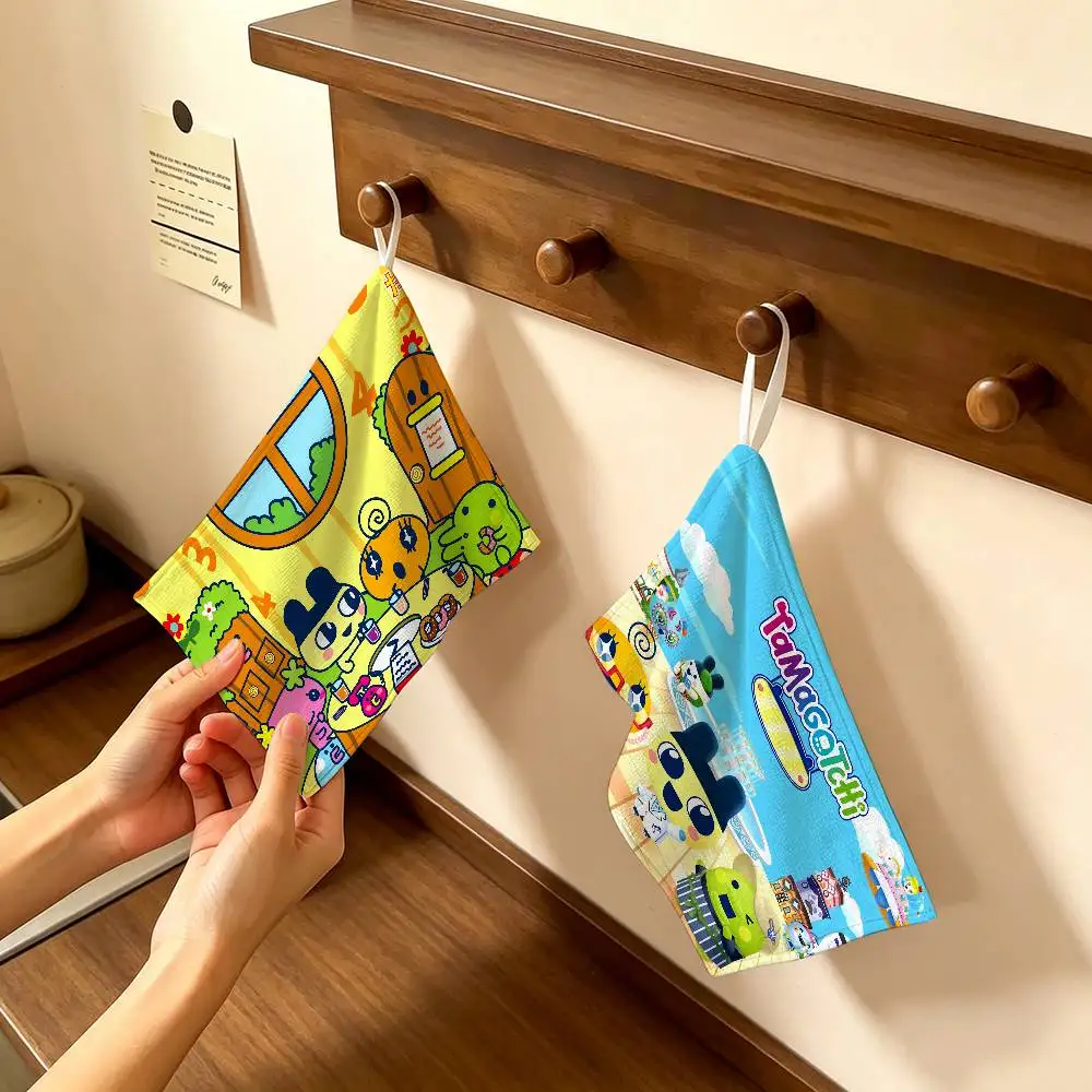 T-Tamagotchi Virtual Pet Compact Soft Polyester Cotton Towel, Hanging Kitchen Style Hand Wiping Cloth for Restaurant Home