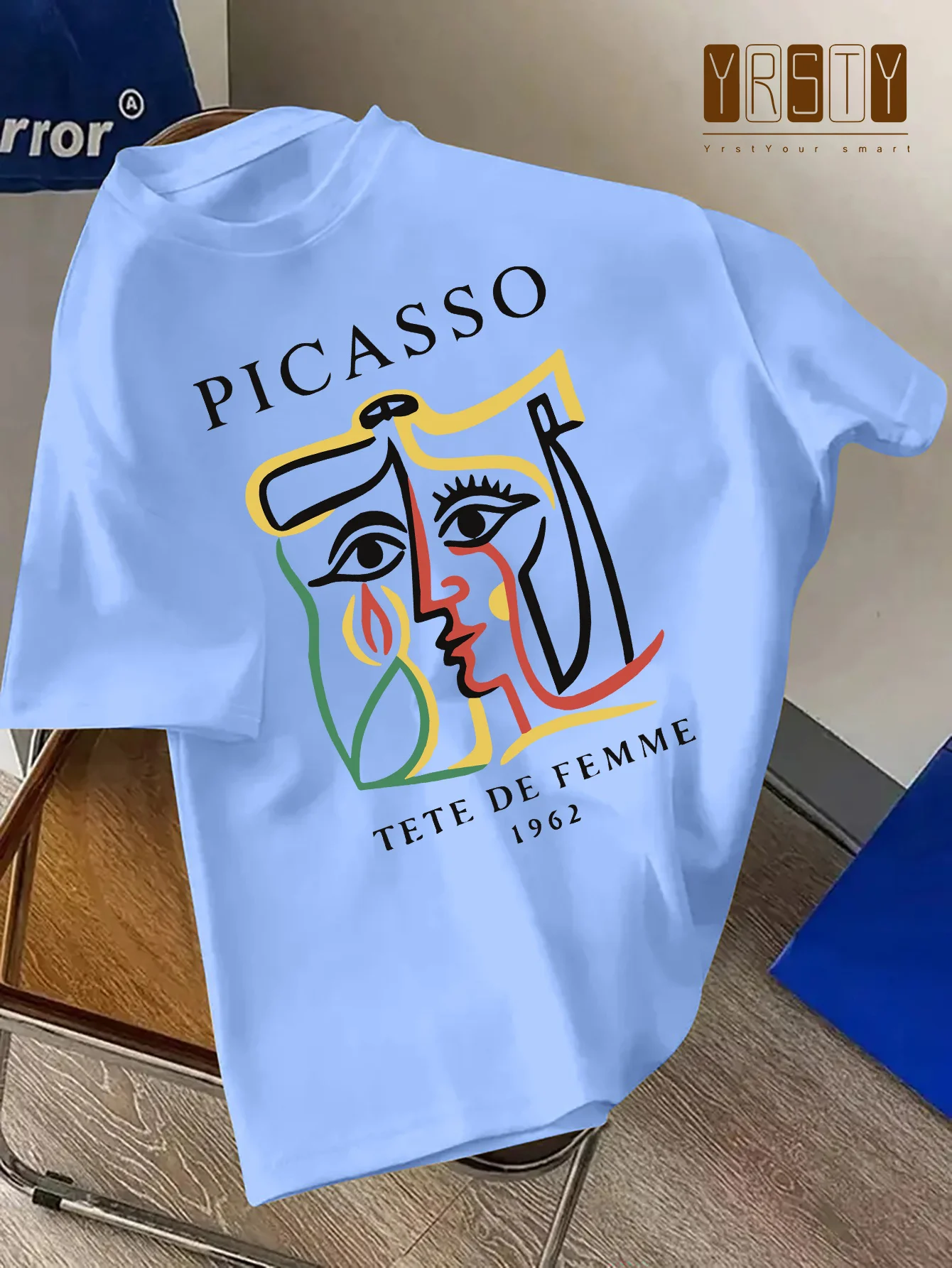 Summer Men's 100% Pure Cotton Casual Loose Picasso Art Print Comfortable Sports Round Neck Short Sleeved T-Shirt Top