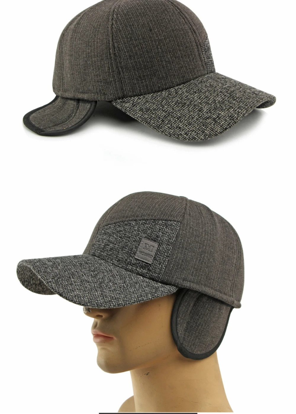 HT5011 Winter-Baseballmütze, dicke, warme, mit Fleece gefütterte Mütze für Männer und Frauen, Woll-Baseballmützen mit Ohrenklappen, verstellbare Vater- und Papa-Mütze – Detail 14