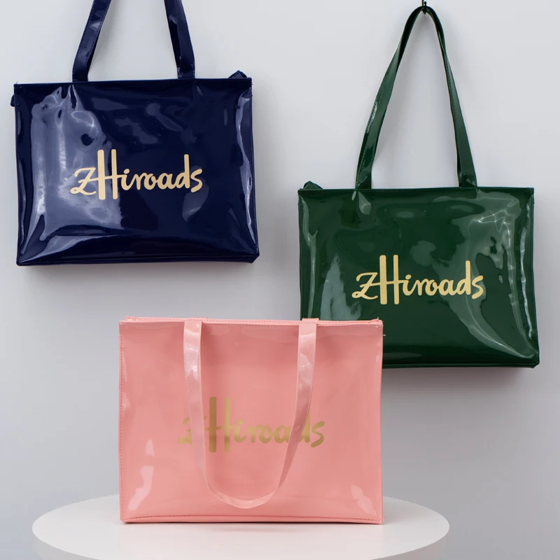 Sacola de compras em PVC para mulheres, couro espelhado, bolsa Lides, moda