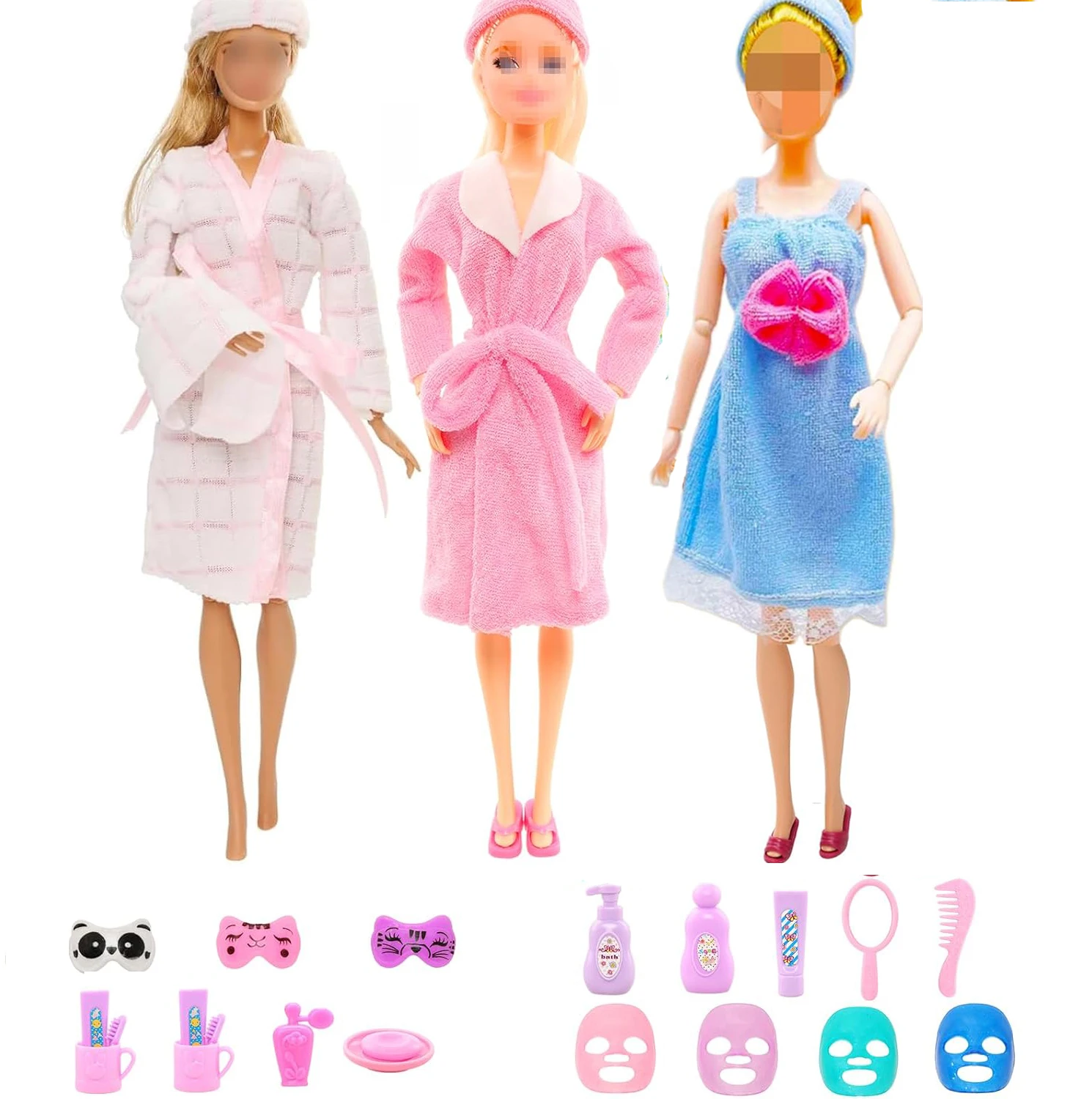 Accesorios de Ropa para Dormir para Muñecas, 23 Piezas, Incluye 3 Conjuntos de Batas de Baño, Pijamas, Toalla de Baño, 12 Artículos de Aseo, 8 Accesorios para Barbie
