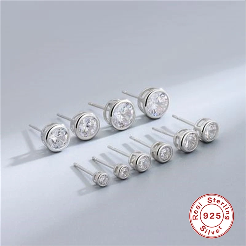 AIDE 3/4/5/6/8mm 925 Sterling Silver Piercing Diamond Round Zircon Stud Earrings for Women Girl Gold Plated Luxury Brincos Gift