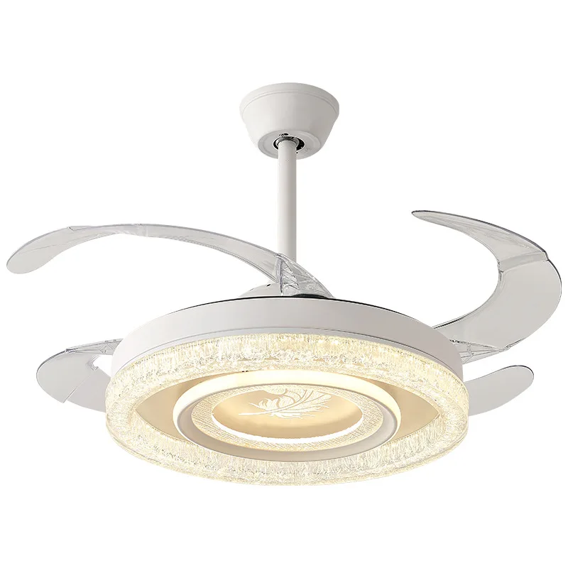 Light Luxury Crystal Invisible Fan Light Cream Wind Dining Room Bedroom Frequency Conversion Silent Ceiling Fan Light Wind Retra