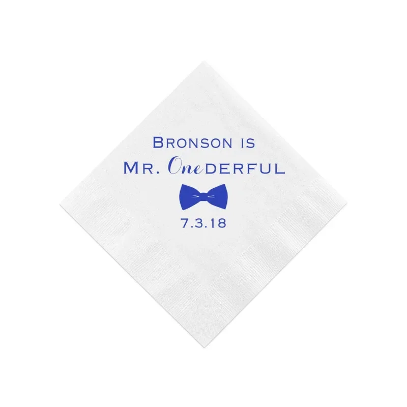 

Mr ONE-derful Birthday Personalized First Birthday Napkins-Bowtie Napkins-Happy 1st Birthday-Custom Foil Stamped Napkins