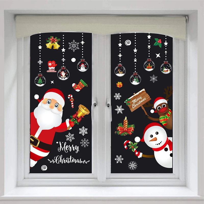 2023 Removable Christmas PVC Static Sticker Santa Elk Window Stickers Beautify Snowflake Wall Decals New Year Party Glass Paste