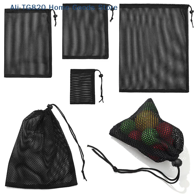 [TG820]Black White Durable Mesh Drawstring Bag Storage Pouch Multi Purpose Home Travel Outdoor Activity Laundry Bag Stuff Sack