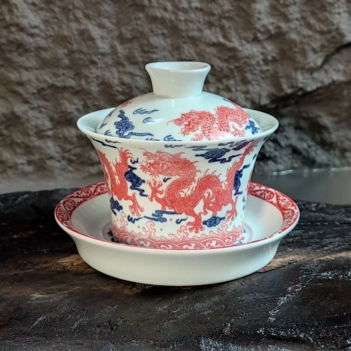 170ML  Three piece set of Chinese colored dragon patterned tea cups Tea Cups Creative