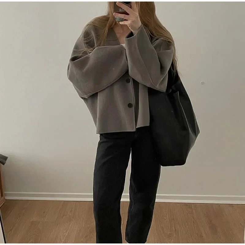 Frauen Vintage-Mischungen passen Blazer Mantel Mode lose zweireihige Langarm taschen weibliche Jacken schicke Dame Pendler Mäntel