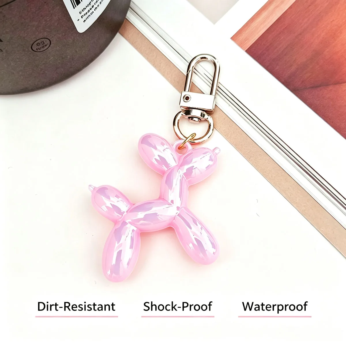 Balloon Dog Keychain, Cute Shiny Cartoon Dog Bag Charm, Resin Key Ring Pendant for Handbag Backpack Car Keys