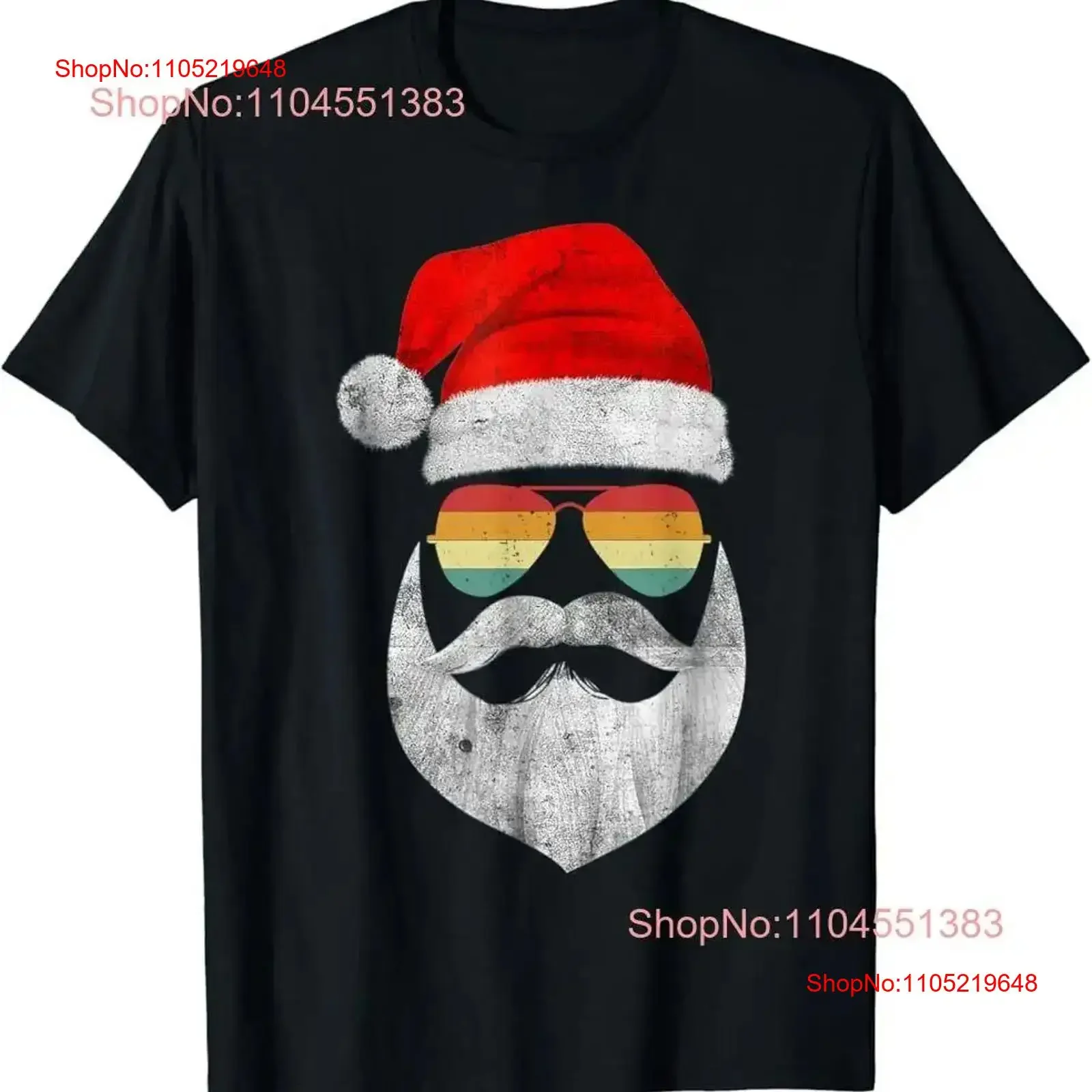 Cool Santa Claus cara con gafas de sol sombrero barba Navidad camiseta vintage lavado ligeramente gráfico Casual estirado homme