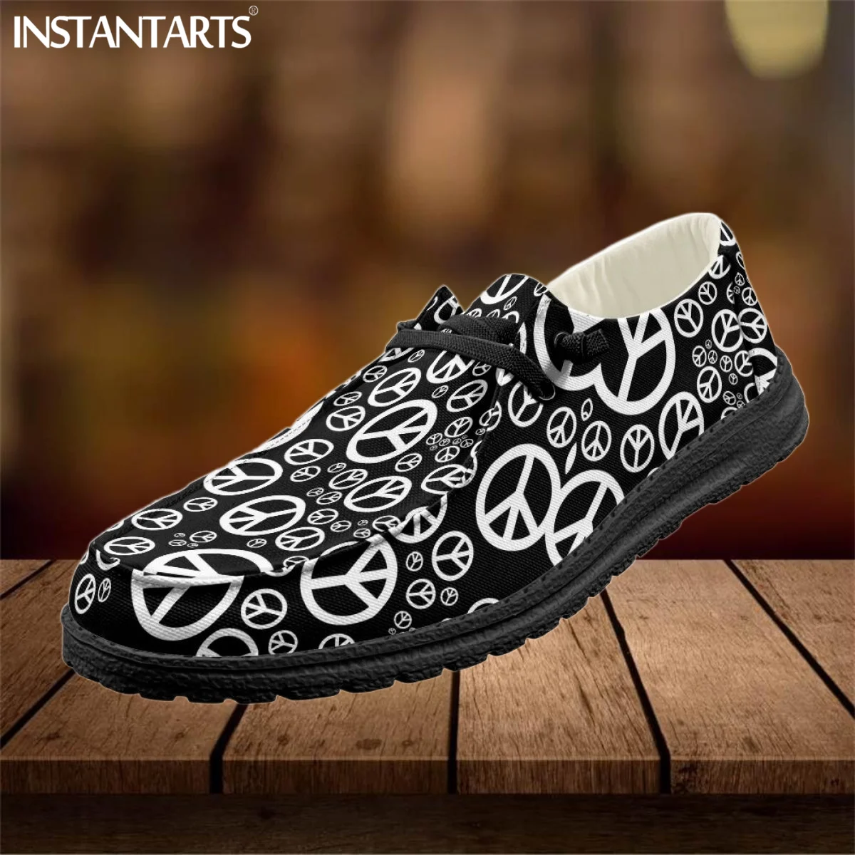 

INSTANTARTS Peace and Love Print Women Flat Shoes Comfortable Men's Walking Shoes Lightweight Slip-on Pump for Male Zapatillas