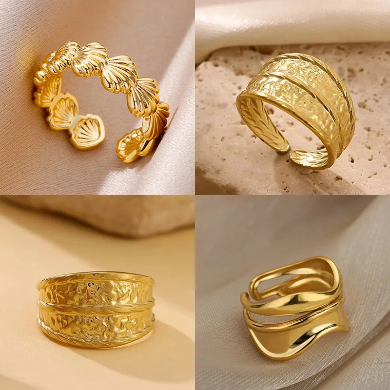 Strukturierte stapelbare Ringe aus Edelstahl für Frauen, goldfarben, geometrischer Ring, hypoallergen, Hochzeit, Weihnachten, Schmuck, Geschenk