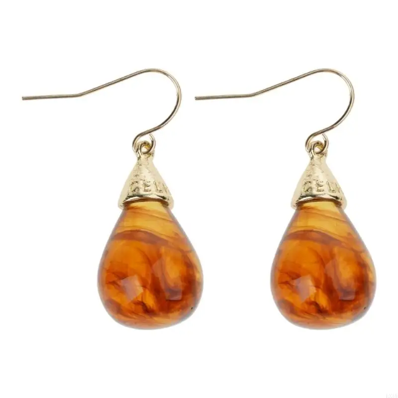  Stylish Amber Tone Dangle Earrings Resin And Alloy Ear Hook Comfortable For Long Time Use Perfect For Parties
