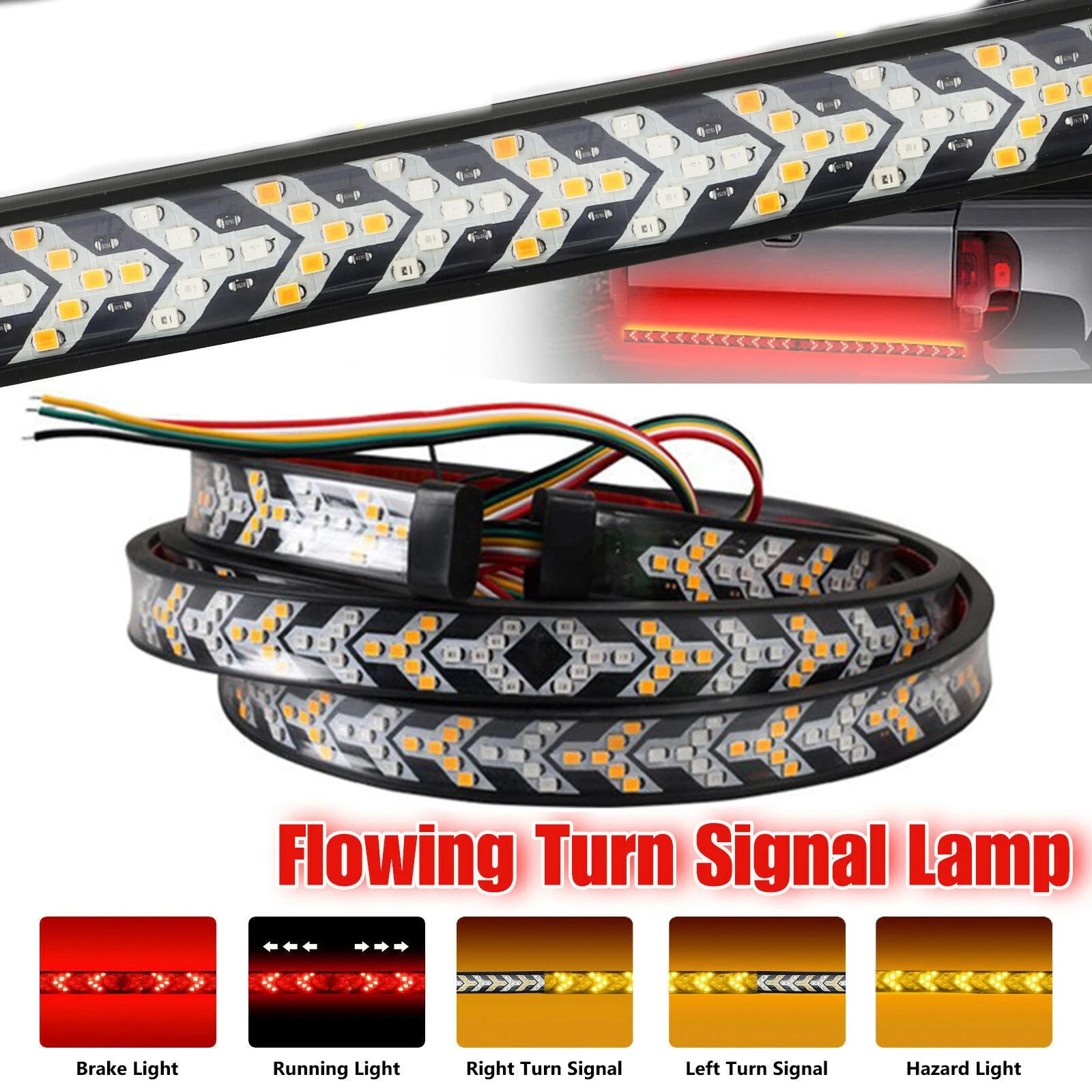 Car Truck LED Tailgate light Strip Turn Signal Lamp Flowing Dynamic Warning Brake Reverse Tail light Bar For Pickup Jeep 12-24V
