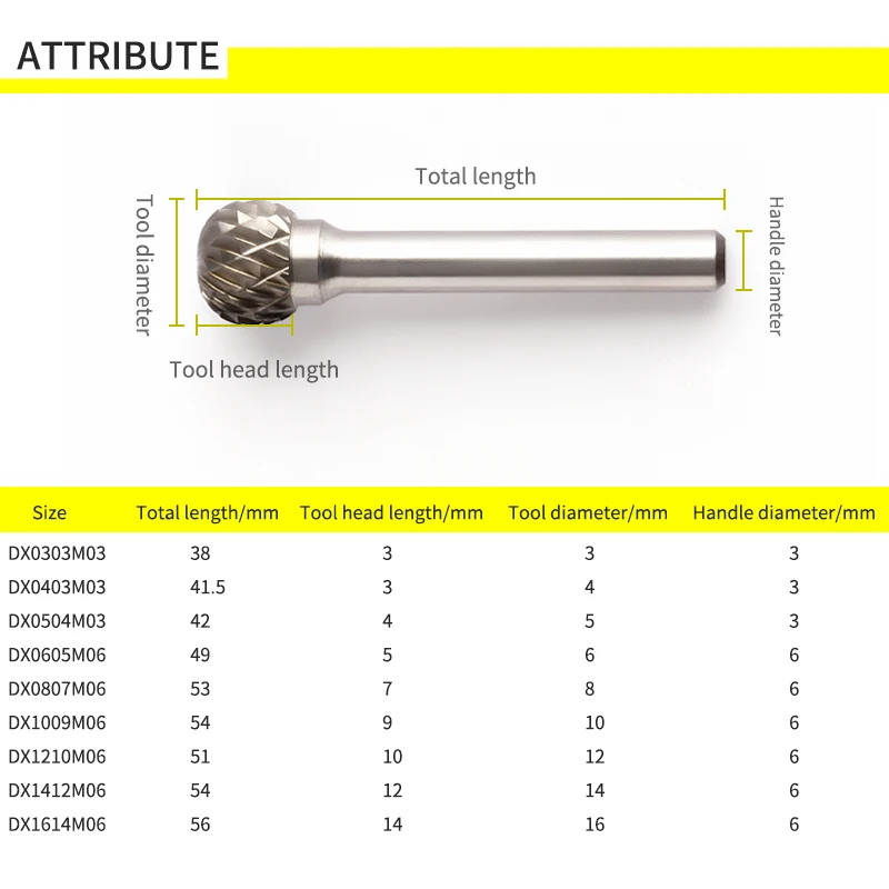 Lima rotativa de aleación YG8, cabezal de molienda redondo tipo D de doble ranura, acero de tungsteno, tallado de madera, diámetro de 3mm, 4mm, 5mm,