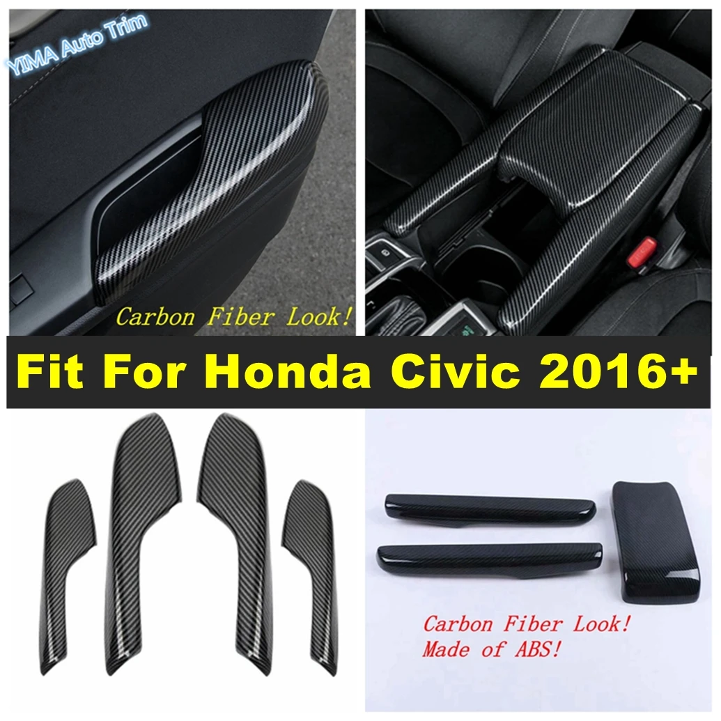 

Door Handle Armrest Panel / Armrest Storage Box Frame Cover Trim For Honda Civic 2016 - 2020 Carbon Fiber Interior Accessories