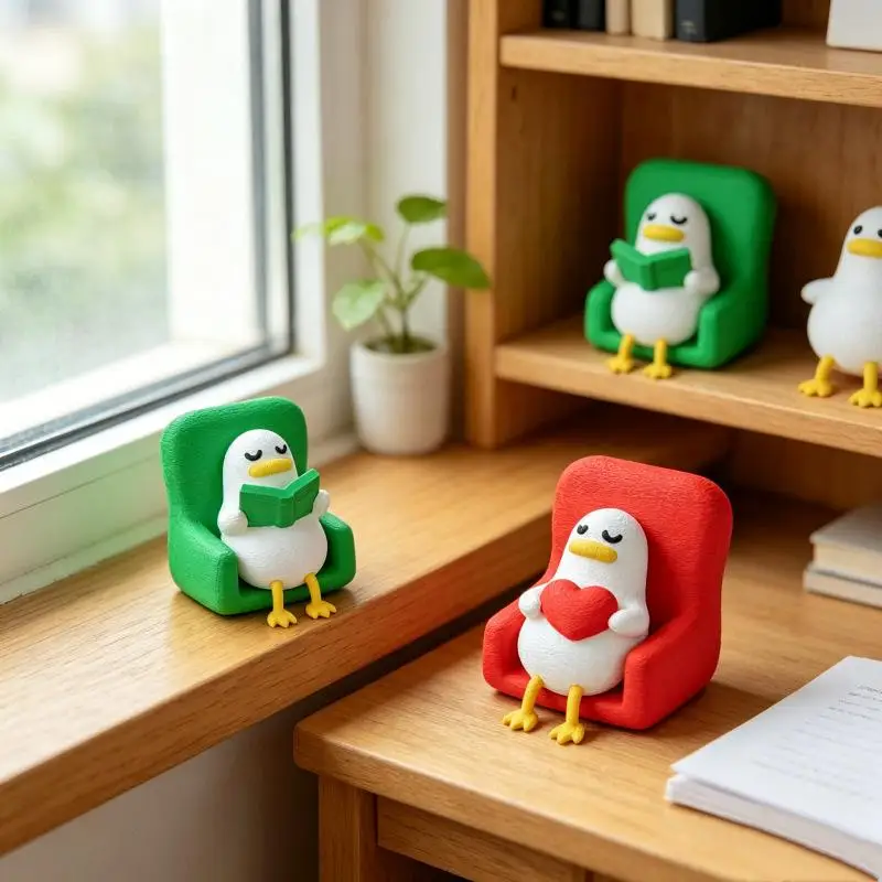 {}1pc Cute Lying Duck With a Funny and Cute Expression, a Small Office Desk Decoration, Creative Animal Shape. view 5