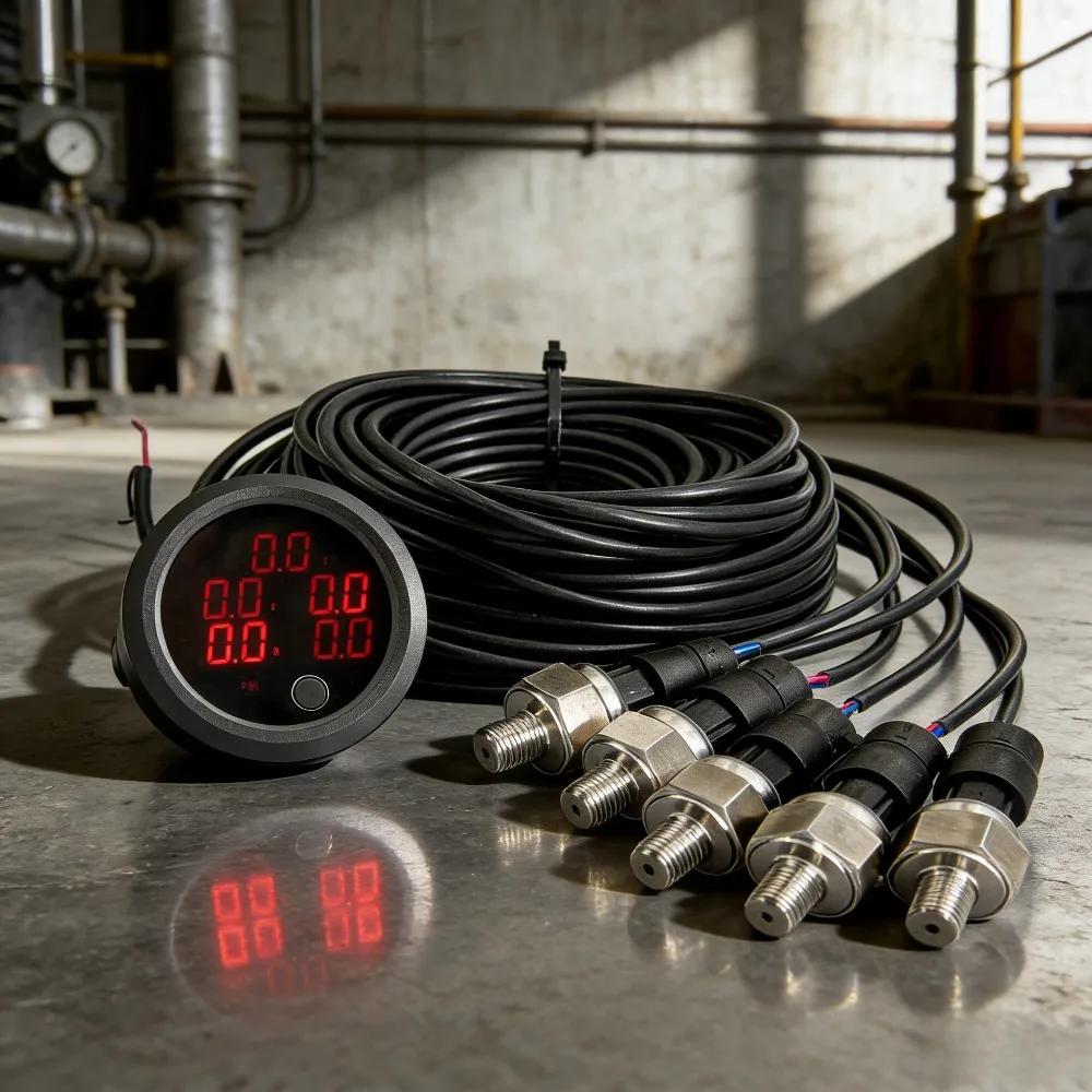 

5 in 1 Air Suspension Pressure Gauge PSI Bar with 5Pcs 1/8NPT Electric Sensors for Air Ride System