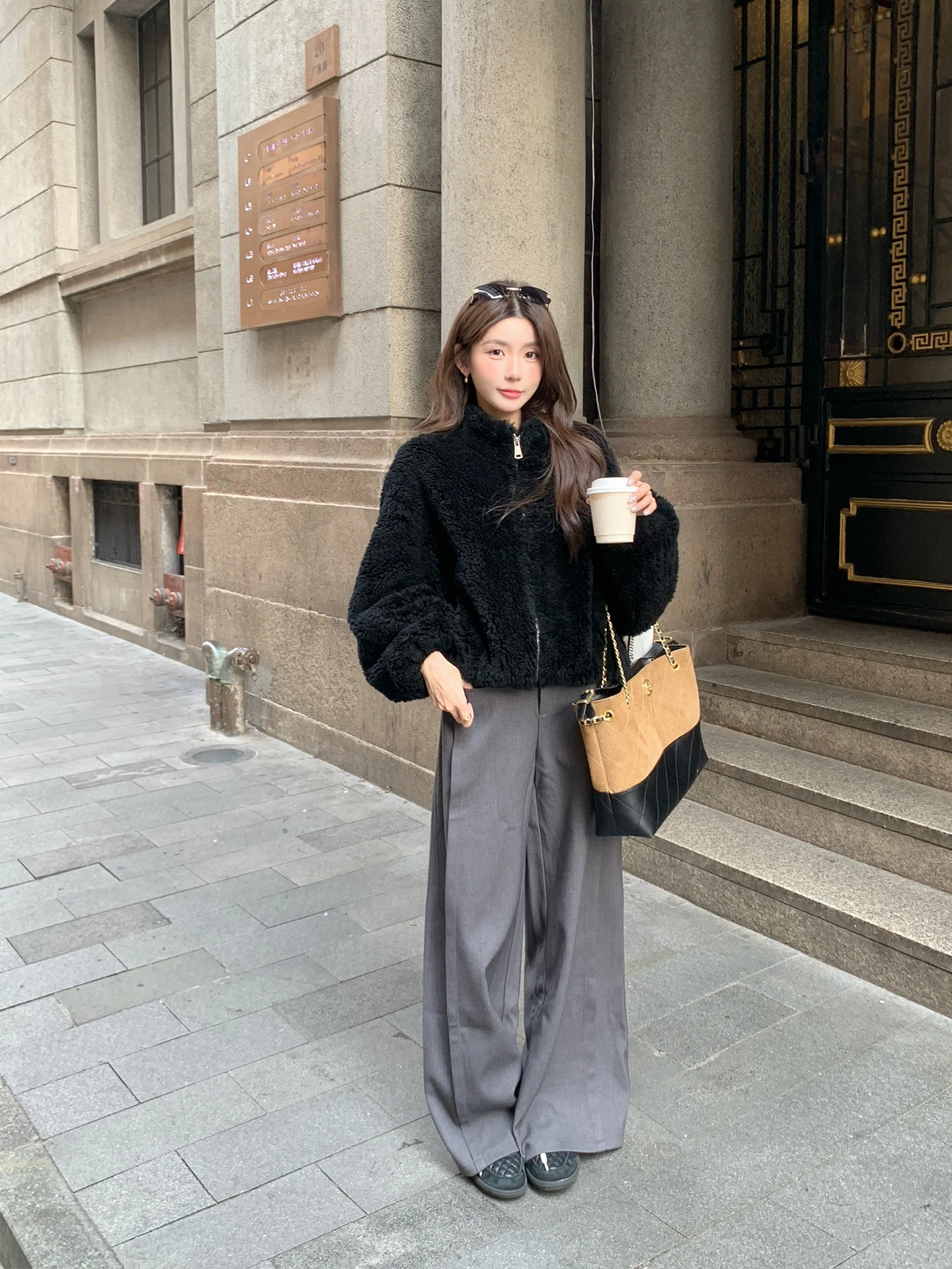 UPFURS Abrigo de piel de cordero ort para mujer, cálido, informal, de poliéster, Thiened, invierno, nuevo, holgado, con cierre de cremallera