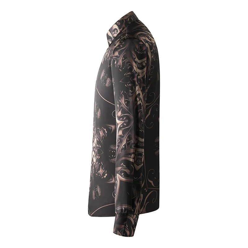 Luxury Punk Gothic Printed Long Sleeve Shirts for Man Retro Paisley Pattern Men Shirt Fashion Club Prom Camisa Social Masculinas