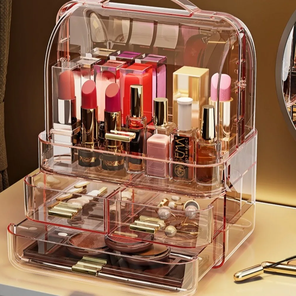 

Прозрачная коробка для макияжа, пыленепроницаемая многослойная настольная полка для хранения, многофункциональная полка-органайзер для кистей для макияжа большой емкости