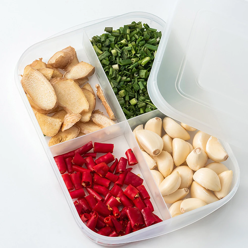 

2Pcs Fresh Preservation Box PP Material Sealed Storage Container for Kitchen Refrigerator Food Case with Four Grids Garlic