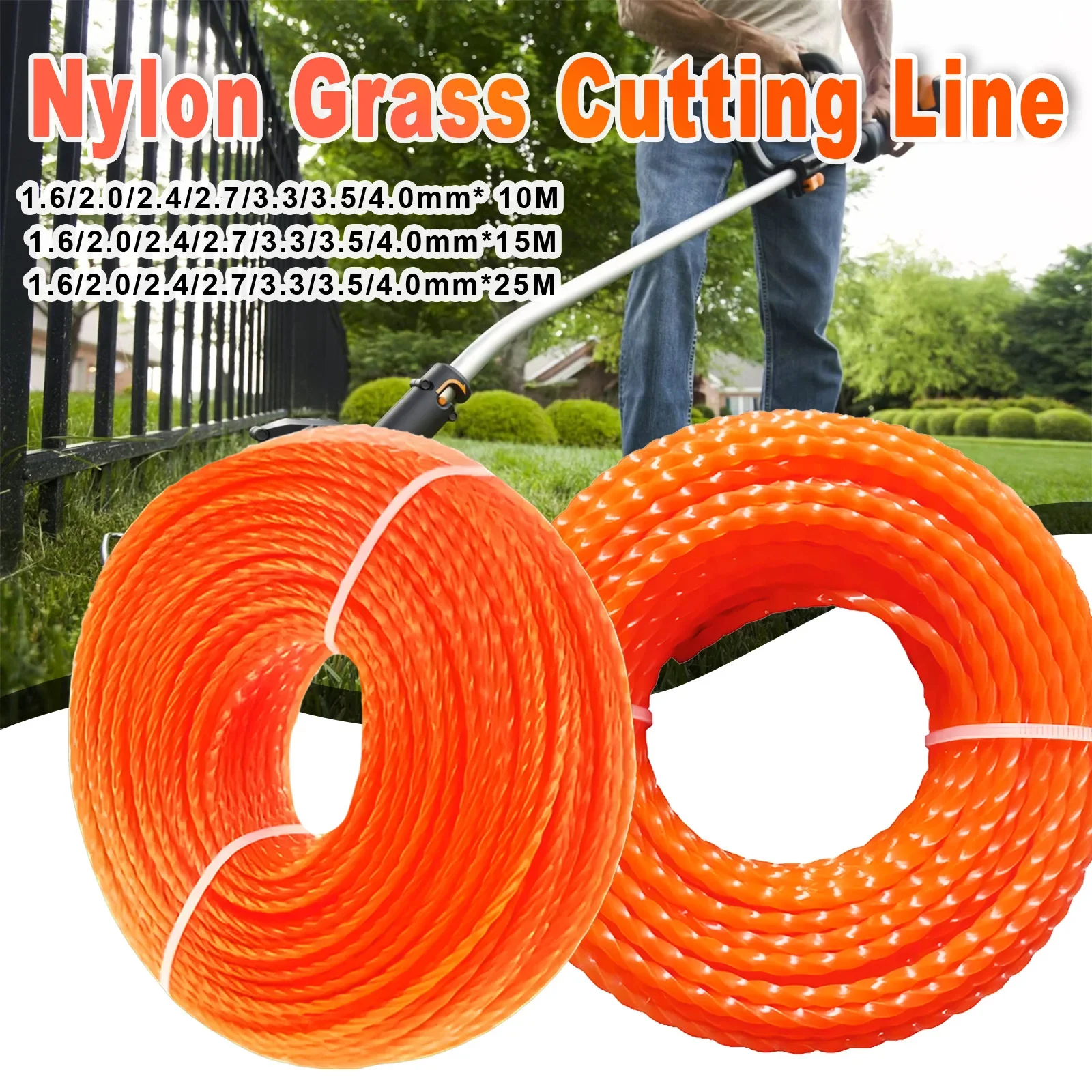 2.0/2.4/2.7/3.0/3.3/4.0mm*25m Nylon Grass Trimmer Grass Trimmer Rope Brush Cutter Strimmer Line Mowing Lawn Cutter Spiral Ropes