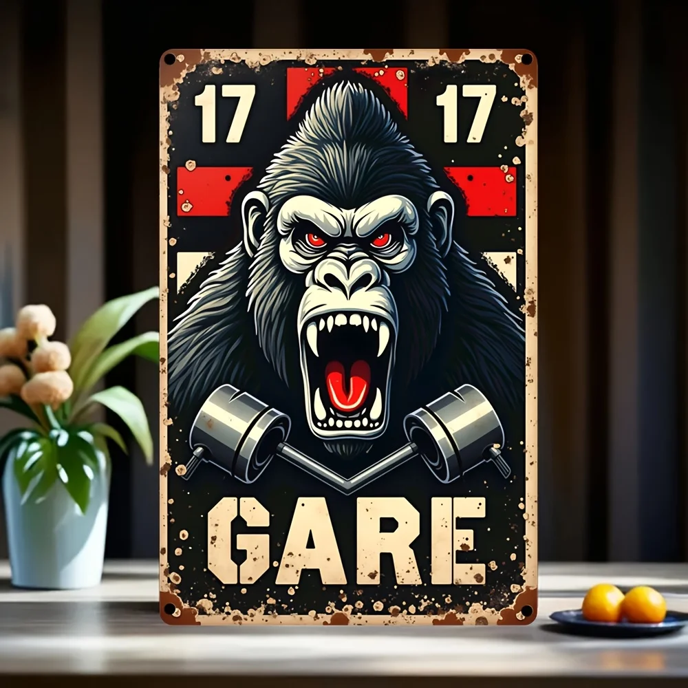 Vintage Metal Tin Sign 20x30cm Roaring Gorilla Retro Wall Art Garage Gym Bar Decor