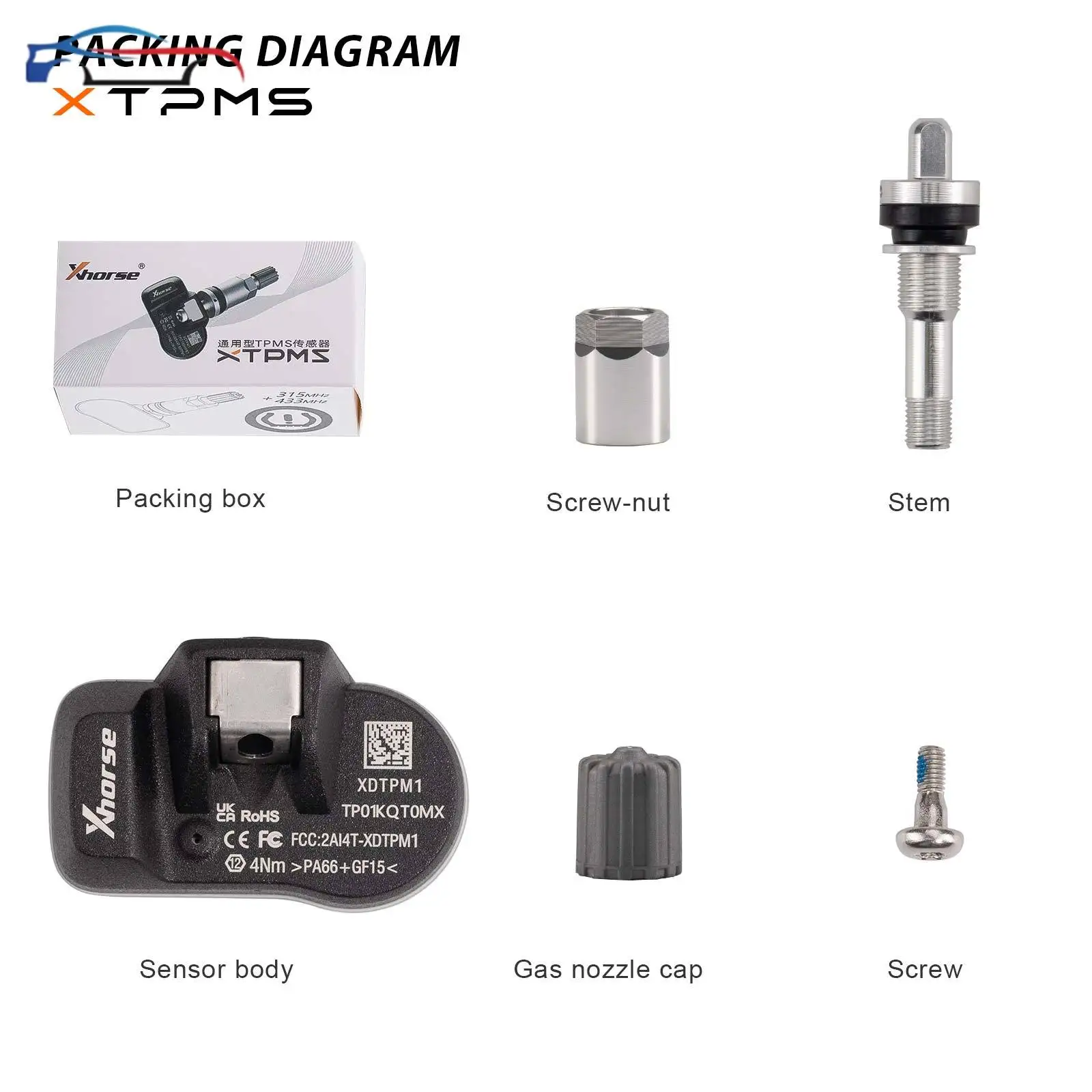 أحدث مستشعر ضغط الإطارات Xhorse XDTPM1EN TPMS مستشعر XTPMS يدعم 315/433 ميجا هرتز يعمل مع أداة المفاتيح Max Pro/أداة المفاتيح MIDI