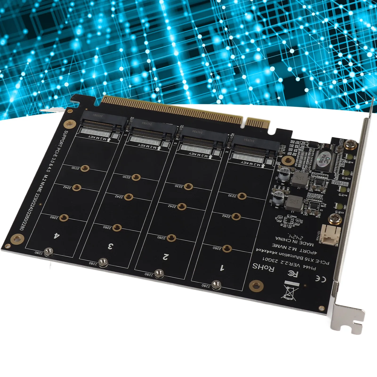 

Карта адаптера считывателя жесткого диска 4-портовый M.2 NVMe SSD в PCIE X16 M Key Конвертер жесткого диска Карта расширения адаптера M.2 PCIE