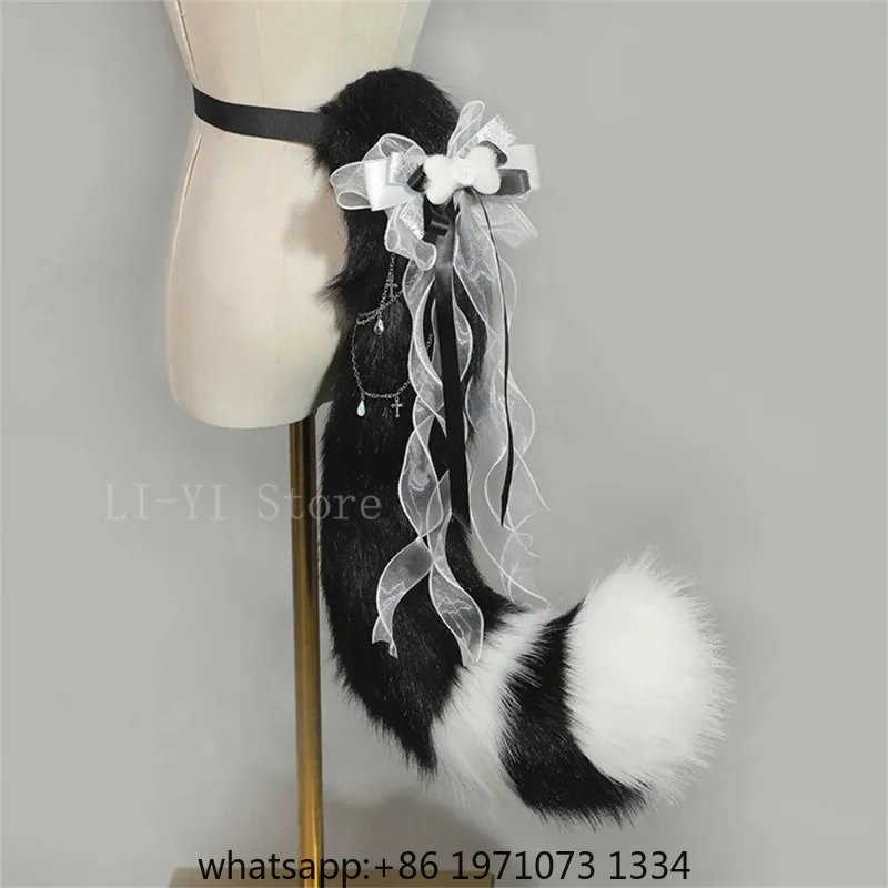 90cm Large Furry Kitsune Tail Cosplay Fluffy Fox Tail Lolita Anime Convention Plush Animal Tail Halloween Costume Accessories