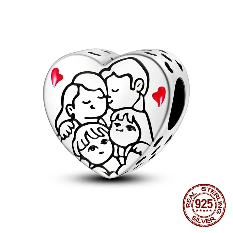 925 เงินสเตอร์ลิง Family House Love Forever ครอบครัวลูกปัด pandent Charm Fit 4 มม.เส้นผ่านศูนย์กลางรูสร้อยข้อมือ DIY ลูกปัด MS เครื่องประดับของขวัญ