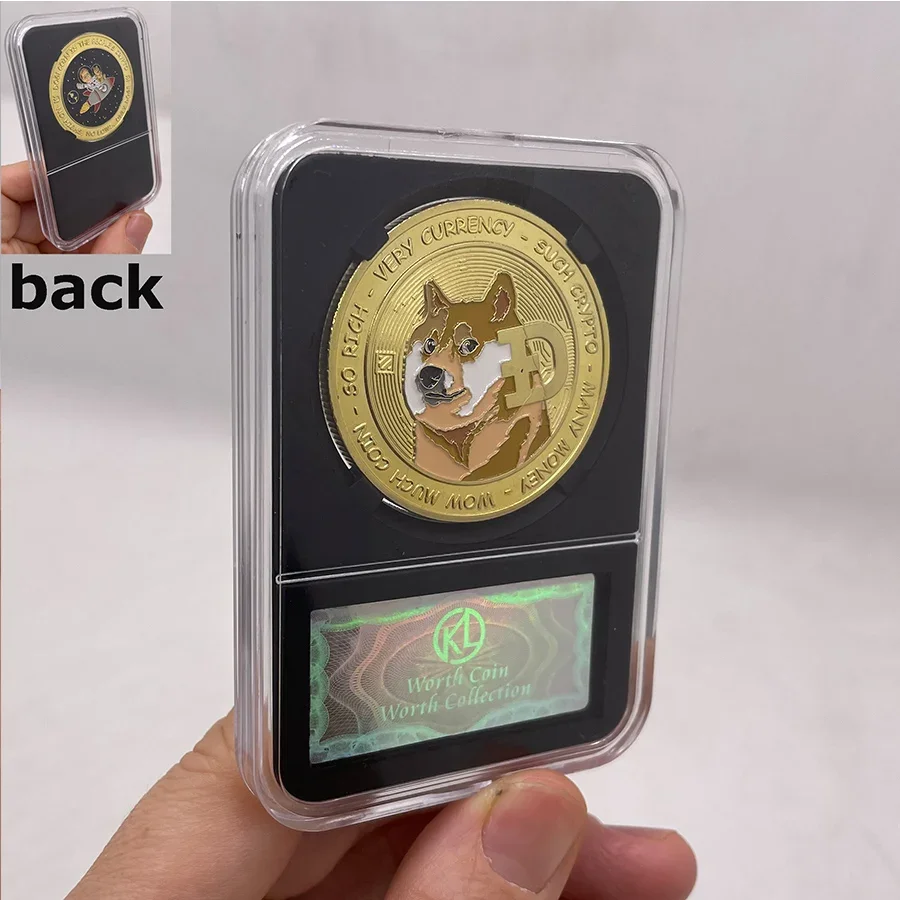 

Beautiful WOW Gold Plated Dogecoin To The Moon Coin with Display Case Cute Dog Souvenir Collection Gifts