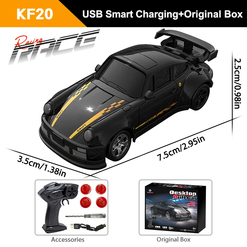 KF20 1/64 High Speed Drift RC Auto 2.4G 4WD Afstandsbediening Mini GTR Raceauto Model voor Jongens Kinderen Speelgoed Cadeau