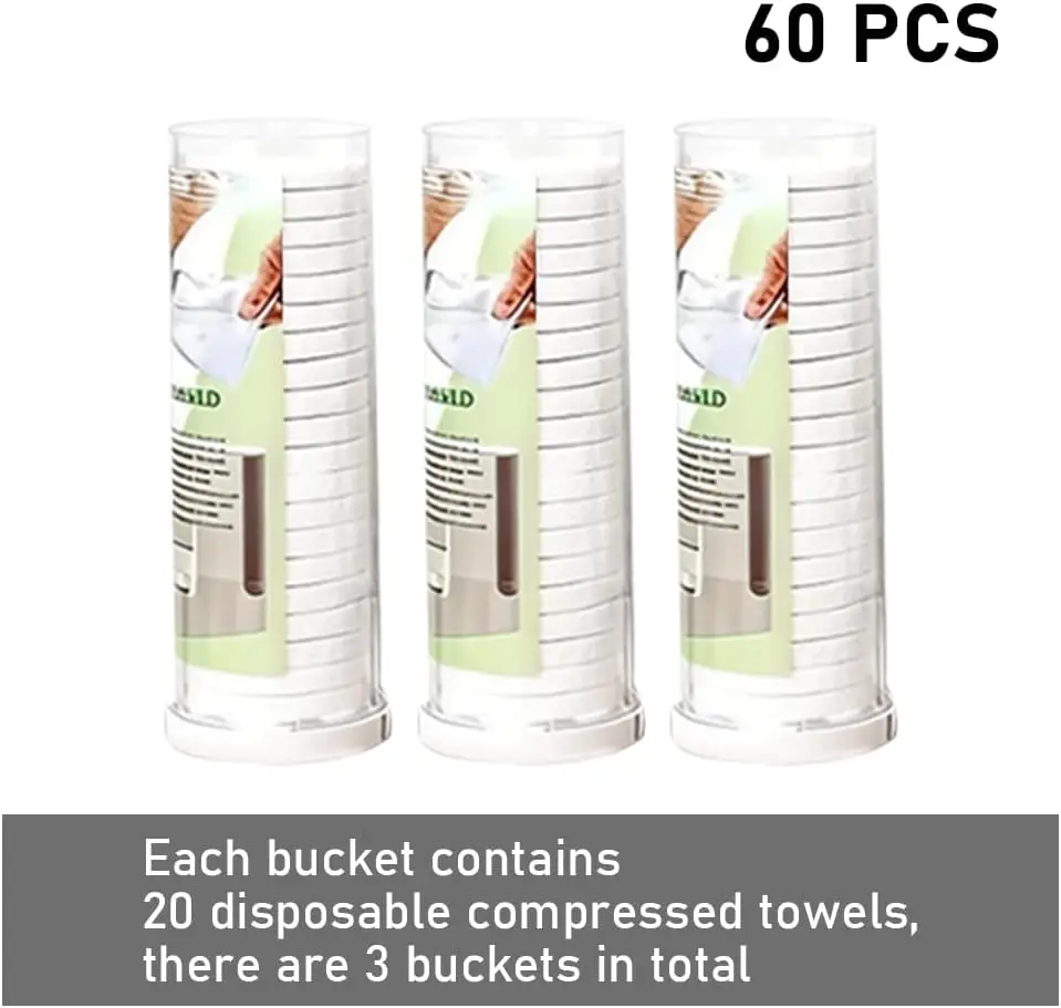 60Pcs Disposable Compressed Facial Towel Refills For Towel Warmer Machine 3 Buckets 20 Pieces Per Bucket Portable Face Cleansing Towels