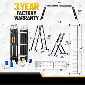 سلم متعدد الأغراض 7 في 1 ، سلم تمديد من الألومنيوم ، 12 قدما ، قابل للطي ، قابل للتعديل ، تلسكوبي ، سلالم شديدة التحمل أعلى 8 مبيعات سلم تلسكوبي من الألومنيوم - رقم 1