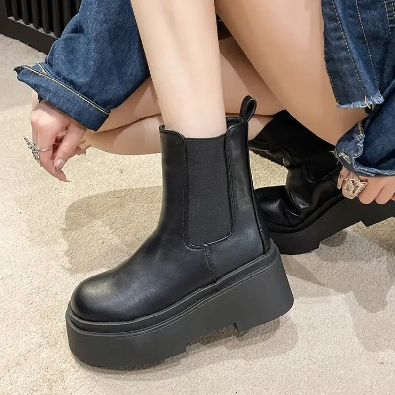 Chelsea Boots damskie buty gruba podeszwa platformie skórzane botki na co dzień buty rycerskie nowe buty designerskie na nowe buty motocyklowe