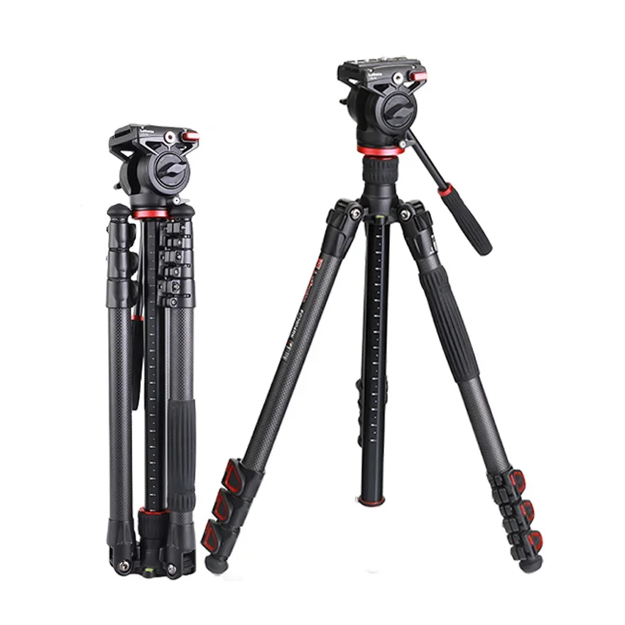 Professional camera hydraulic pan-tilt tripod, carbon fiber video portable tripod stand