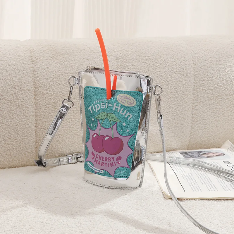 

Симпатичная блестящая женская сумка-кроссбоди для телефона с принтом, на одно плечо, в форме чаши, в европейском и американском стиле