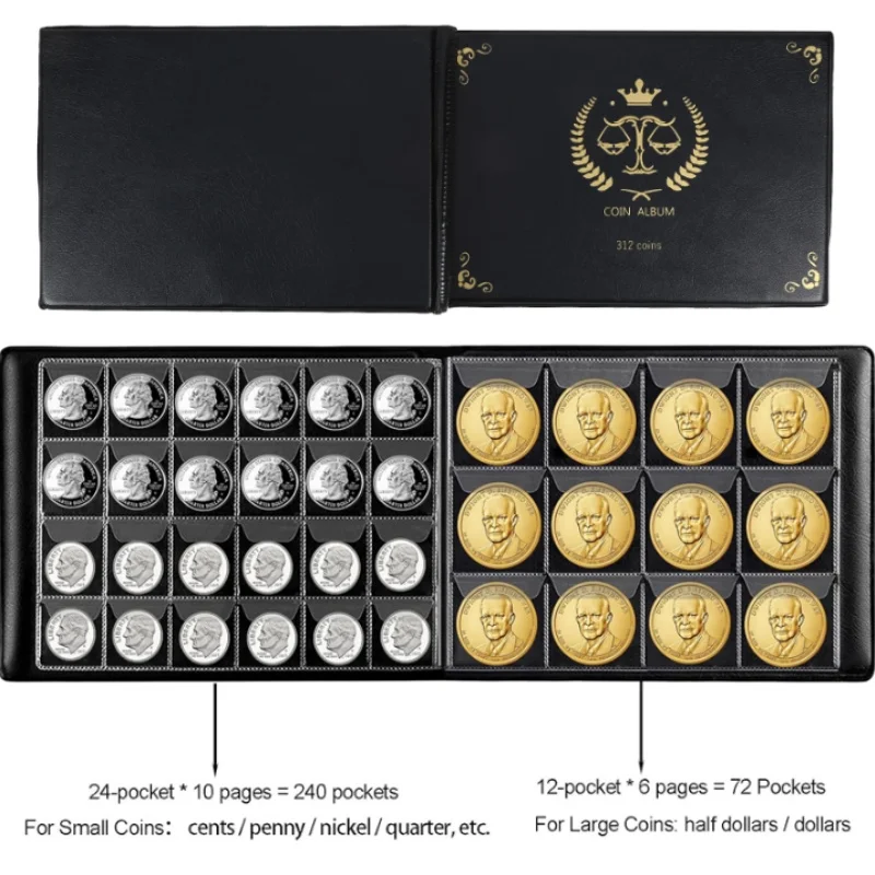 Coin Collection Supplies Holder Book for Collectors, 312/300 Pockets Coin Collection Organizer Storage Box Case Album