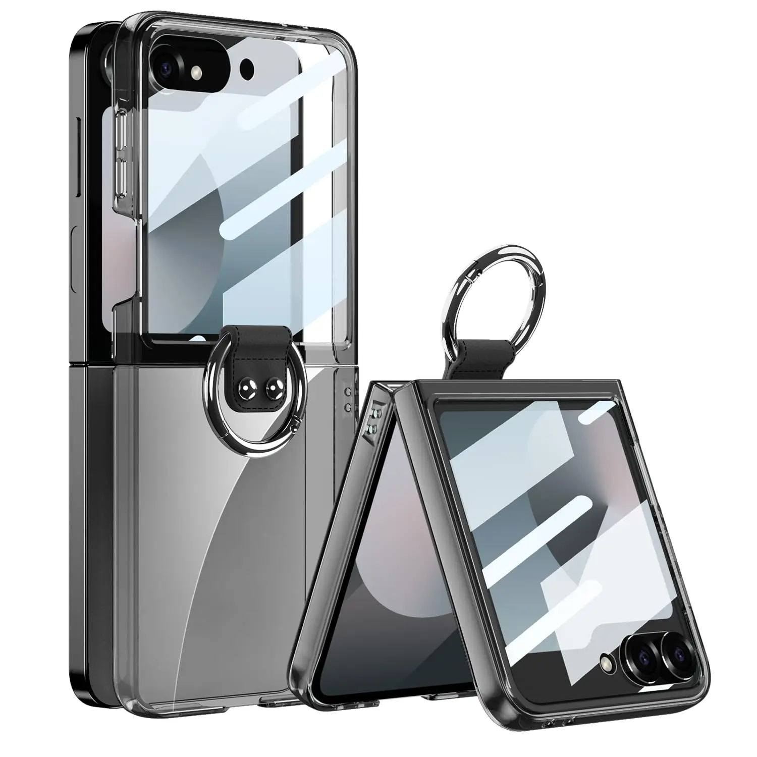 for Samsung Galaxy Z Flip 6 Clear Case with Ring,Built-in Front Screen Protector All-Inclusive Shockproof Rugged Case,Ultra-Thin