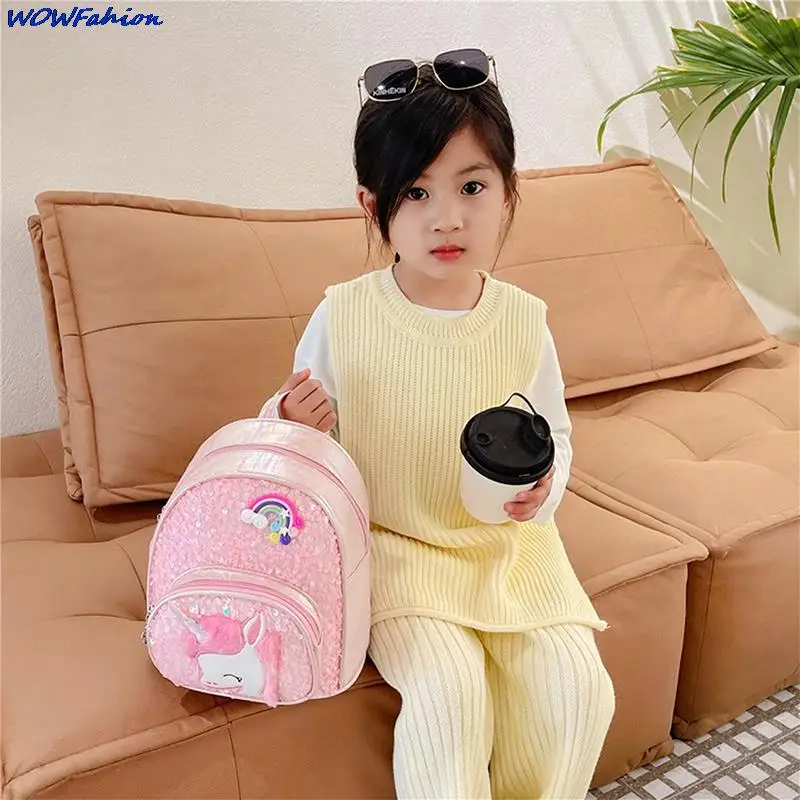 Children's Sequins Unicorn Backpack Bling School Bags Pink Waterproof Student Girls Sweet Schoolbags Fashion Party Purse 