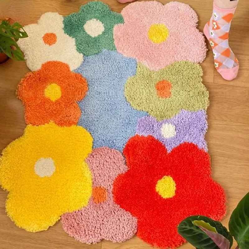 Irregular Shaped Floral Rug With Multicolored Flowers Perfect Bedroom Decor For Girls Living Room Area Rug Home Decor