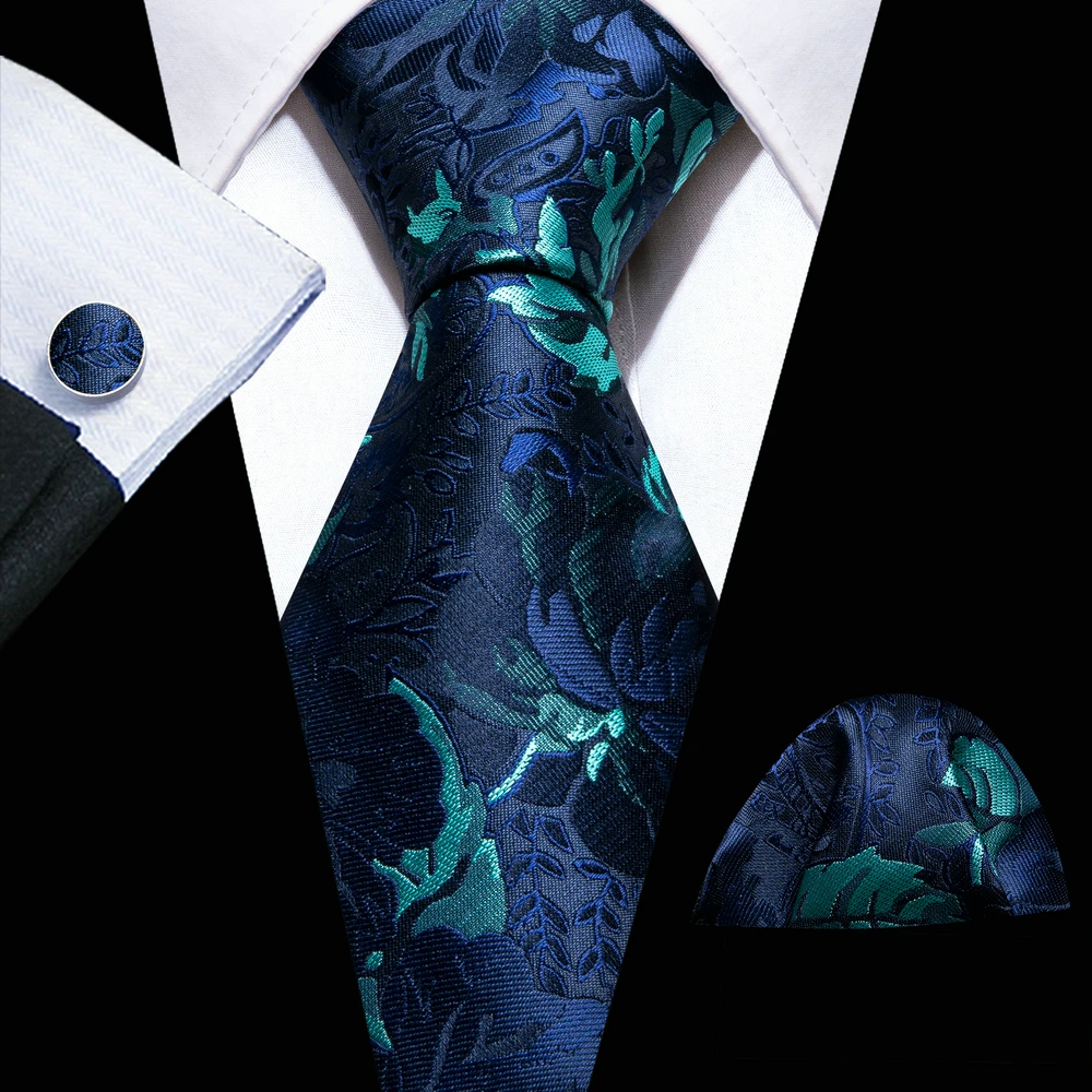 

Fashion Silk Men Tie Set Blue Teal Floral Necktie Pocket Square Cufflinks Wedding Business Barry. Wang Tie Pin Brooches A-5967