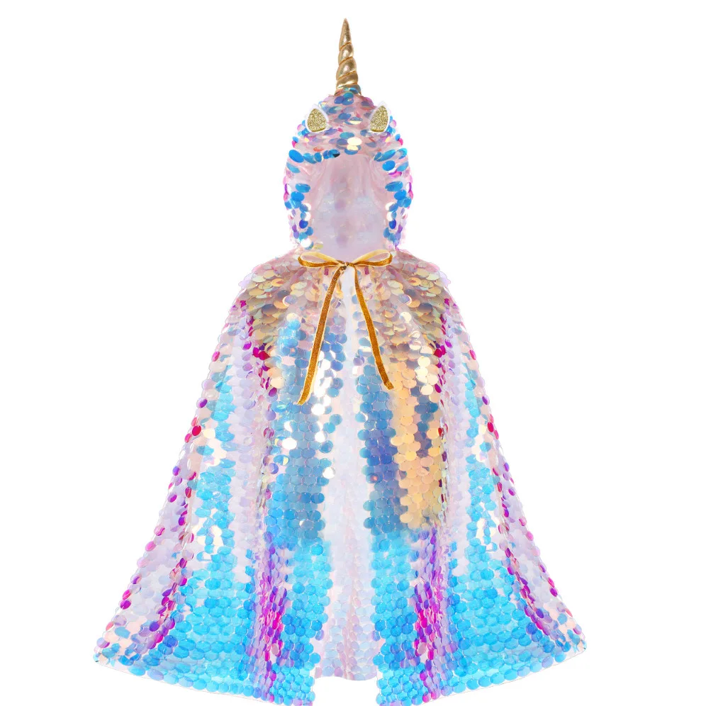 

Girls Cape Mermaid Princess Dress Up Prop Colourful Sequins Cape Cloak Prom Party Costumes Glittery Beaded Shawl Christmas Shawl